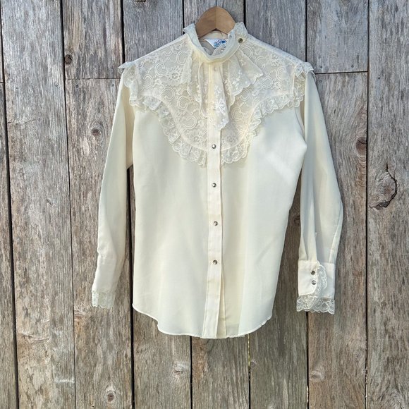 Vintage Western Cowboy Core Ivory Blouse - Picture 1 of 5